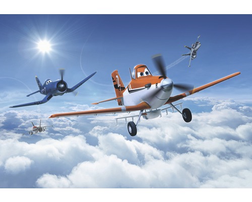 Szene mit animierten Flugzeugen in der Luft über Wolken
