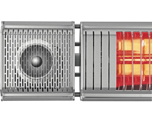 Detailansicht eines Heizstrahlers mit Lautsprecher