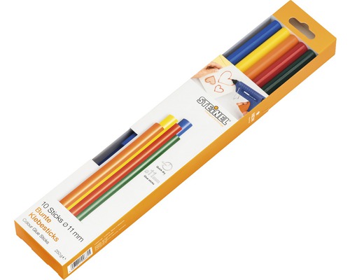 Steinel bunte Klebesticks Ø 11 mm Colour 10er Pack Packung mit zehn farbigen Klebesticks mit einem Durchmesser von 11 Millimetern.