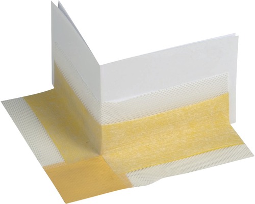 Detailaufnahme einer Innenecke mit Dichtband zur Abdichtung von Wand- und Bodenanschlüssen.