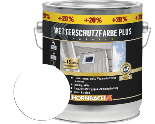 Holzfarbe Wetterschutzfarbe Plus weiß 3 l (20 % Gratis!)-0