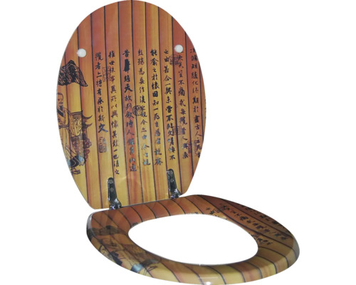Toilettendeckel mit asiatischen Schriftzeichen und Motiven