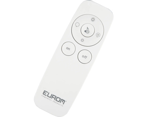 Weiße Fernbedienung mit Tasten zum Ein- und Ausschalten sowie zur Steuerung von Licht und Musik