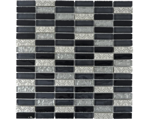Glasmosaik XCM SM 108 29,8x30,4 cm schwarz silber Mosaikfliese mit Glasmosaik in rechteckiger Form