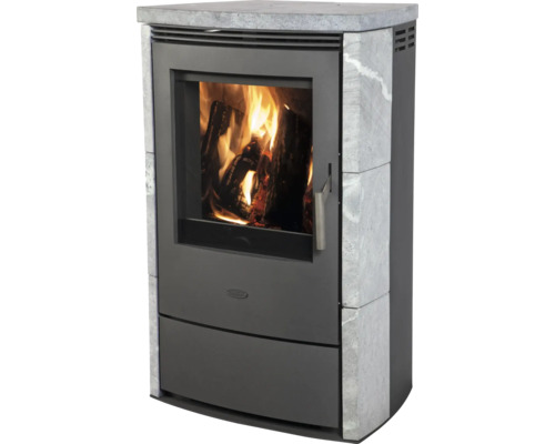 Kaminofen mit Holzfeuer hinter Glas