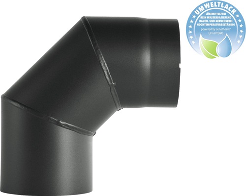Ofenrohr-Bogen Bertrams 90° Ø 120 mm senotherm UHT-Hydro schwarz Schwarzes Ofenrohrknie mit Umweltlack Siegel