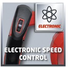 Detailaufnahme einer Bohrmaschine mit elektronischer Geschwindigkeitsregelung und entsprechendem Symbol
