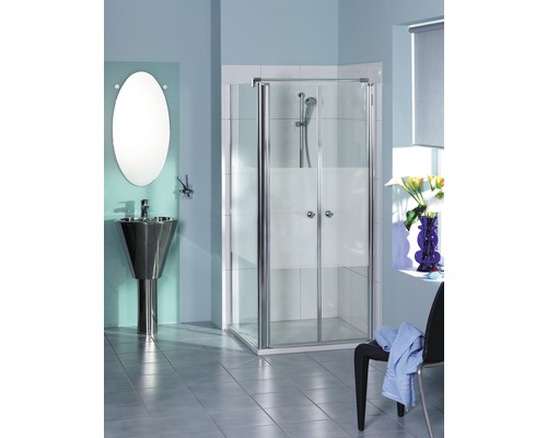 Pendeltür für Seitenwand Breuer Elana 900x2000 mm Dekorglas Intima alunatur Badezimmer mit Dusche, Waschbecken und Spiegel