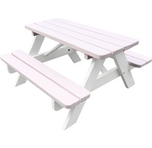 Kindersitzgruppe aus Holz, bestehend aus Tisch und zwei Bänken