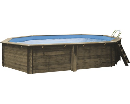 Aufstellpool Holzpool-Set Gre oval 503x303x116 cm inkl. Sandfilteranlage, Filtersand, Leiter & Bodenschutzvlies Holz