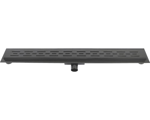 Duschrinnen-Set Differnz 700 mm edelstahl schwarz mit Bodenflansch Duschrinne aus Metall mit rechteckigen Öffnungen