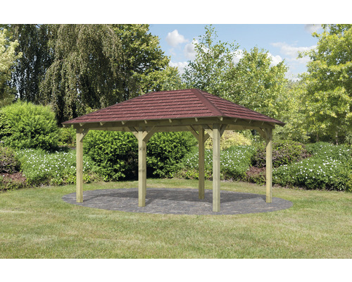 Gartenpavillion Karibu Eco Taura mit Dachschindeln rot 289 x 429 cm kesseldruckimprägniert