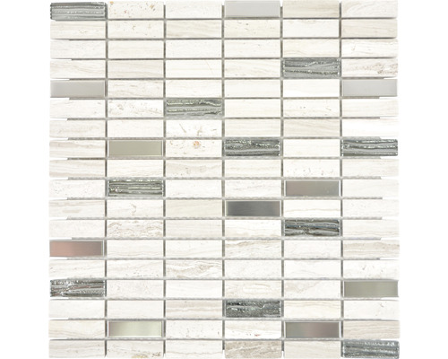Natursteinmosaik XNM SM67 29,8x30,4 cm grau weiß