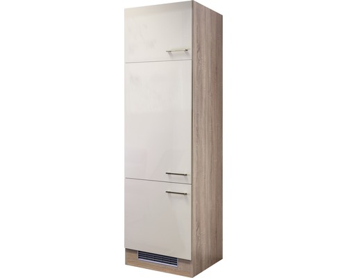 Kühlumbauschrank Flex Well Nepal Kaschmir glänzend 60x200x57 cm mit Drehtür Hochschrank mit zwei Türen und Griffen