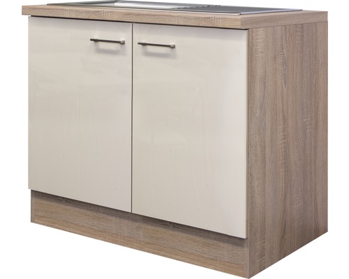 Spülenunterschrank Flex Well Nepal Kaschmir glänzend 100x86x60 cm mit Drehtür Küchenunterschrank mit zwei Türen und Arbeitsplatte