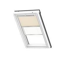 VELUX Vorteils-Set Verdunkelungsrollo uni beige und Faltstore Plissee weiß manuell Rahmen aluminium DFD PK08 4556S