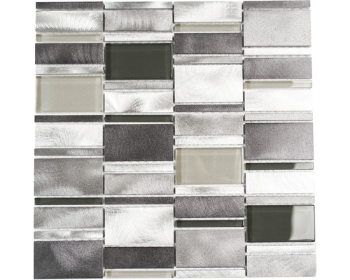 Aluminiummosaik XAM A801 30,1x30,1 cm silber grau Mosaikfliese aus Glas und Metall