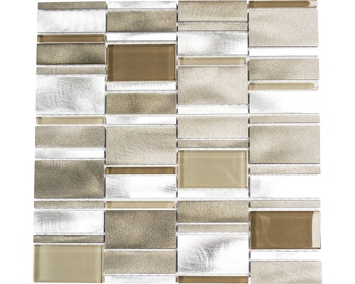 Aluminiummosaik XAM A811 30,1x30,1 cm silber beige braun Mosaikfliese mit Glas- und Metallelementen