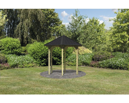 Gartenpavillion Karibu Eco Munster mit Haube 235 x 208 cm kesseldruckimprägniert Holzpavillon mit schwarzem Dach im Garten