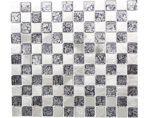 Aluminiummosaik XAM A851 32,7x30,2 cm silber schwarz Mosaikfliese aus Glas und Metall