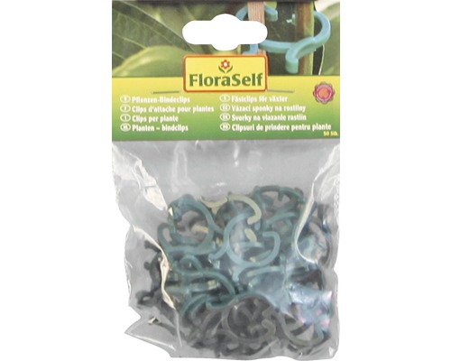 FloraSelf Pflanzen-Bindeclips, 50 Stück, in einer transparenten Verpackung