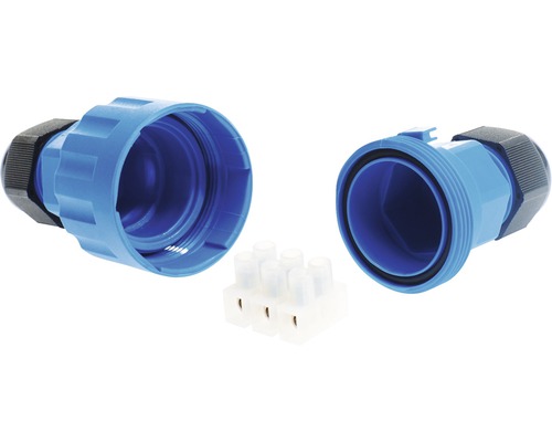 Blaue Kabelverschraubung mit Klemme