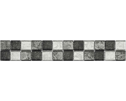 Glas Fliesenbordüre 4,8x29,8 cm grau schwarz silber Mosaikfliese mit Muster