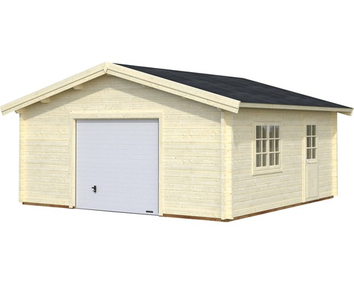 Holzgarage mit Sektionaltor, Fenster und Tür