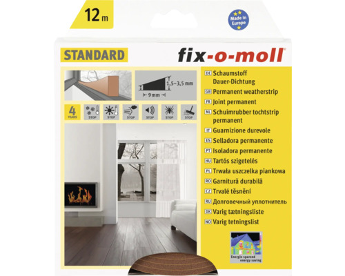 Dauer-Dichtung Schaumstoff fix-o-moll braun 12 m 4 x 9 mm Fix-o-moll Schaumstoff Dichtung, 12 Meter, zur dauerhaften Abdichtung