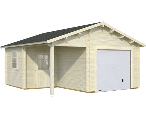 Holzgarage mit Anbau und Garagentor