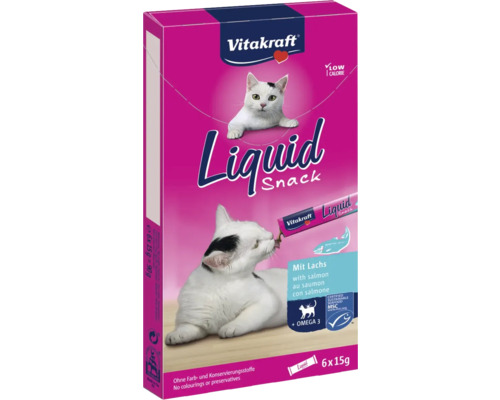 Katzensnack VITAKRAFT Cat Liquid Lachs und Omega3 6x15 g Vitakraft Liquid Snack mit Lachs, 6 mal 15 Gramm