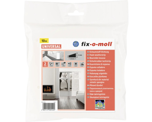 Dichtung Schaumstoff fix-o-moll selbstklebend weiß 10 m 6 x 10 mm Schaumstoff Dichtung Universal, 10 Meter, zur Abdichtung von Fenstern und Türen