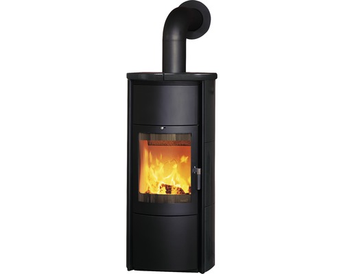 Kaminofen Hark Keno ECOplus Keramik meteor-schwarz 7 kW Schwarzer Kaminofen mit Ofenrohr