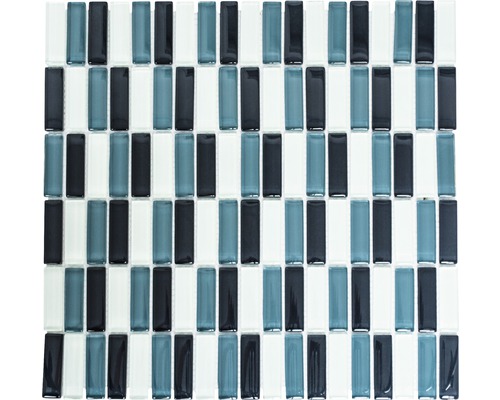 Glasmosaik XCM S828 32,2x31,0 cm grau weiß schwarz Mosaikfliese mit länglichen, rechteckigen Glassteinen