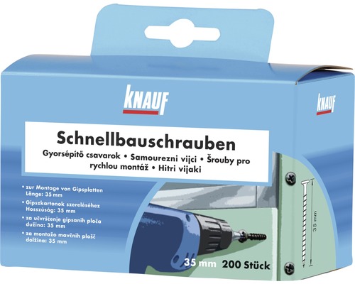 Schnellbauschrauben Knauf TN 3,5x55 mm Pack 200 Stück Knauf Schnellbauschrauben, 35 mm, 200 Stück, für die Montage von Gipsplatten