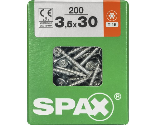 Spax Universalschraube Senkkopf Stahl gehärtet T 15, Holz-Teilgewinde 3,5x30 mm, 200 Stück