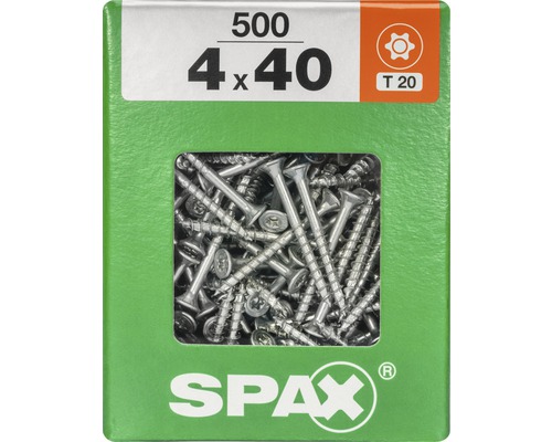 Spax Universalschraube Senkkopf Stahl gehärtet T 20, Holz-Teilgewinde 4x40 mm, 500 Stück Spax Universalschraube Senkkopf Stahl gehärtet T 20, Holz-Teilgewinde 4x40 mm, 500 Stück