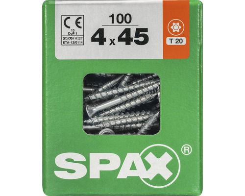 Spax Universalschraube Senkkopf Stahl gehärtet T 20, Holz-Teilgewinde 4x45 mm, 100 Stück Spax Universalschraube Senkkopf Stahl gehärtet T 20, Holz-Teilgewinde 4x45 mm, 100 Stück
