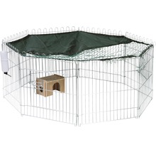 Freilaufgehege für Kleintiere mit Schutznetz, Wetterschutzdach, Tränke und Haus
