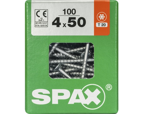 Spax Universalschraube Senkkopf Stahl gehärtet T 20, Holz-Teilgewinde 4x50 mm, 100 Stück Spax Universalschraube Senkkopf Stahl gehärtet T 20, Holz-Teilgewinde 4x50 mm, 100 Stück