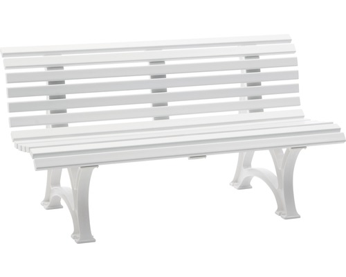 Weiße Gartenbank mit Lattenstruktur