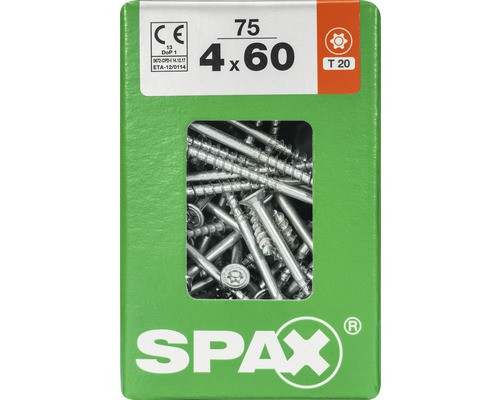 Spax Universalschraube Senkkopf Stahl gehärtet T 20, Holz-Teilgewinde 4x60 mm, 75 Stück Spax Universalschraube Senkkopf Stahl gehärtet T 20, Holz-Teilgewinde 4x60 mm, 75 Stück