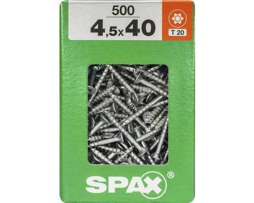 Spax Universalschraube Senkkopf Stahl gehärtet T 20, Holz-Teilgewinde 4,5x40 mm, 500 Stück Spax Universalschraube Senkkopf Stahl gehärtet T 20, Holz-Teilgewinde 4,5x40 mm, 500 Stück