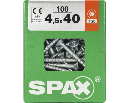 Spax Universalschraube Senkkopf Stahl gehärtet T 20, Holz-Teilgewinde 4,5x40 mm, 100 Stück Spax Universalschraube Senkkopf Stahl gehärtet T 20, Holz-Teilgewinde 4,5x40 mm, 100 Stück