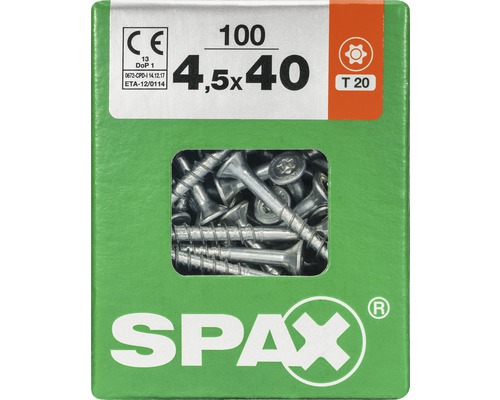 Spax Universalschraube Senkkopf Stahl gehärtet T 20, Holz-Teilgewinde 4,5x40 mm, 100 Stück-0