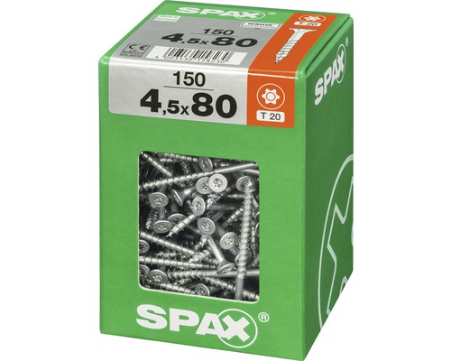 Schrauben der Größe 4,5x80 mm in einer Spax-Verpackung