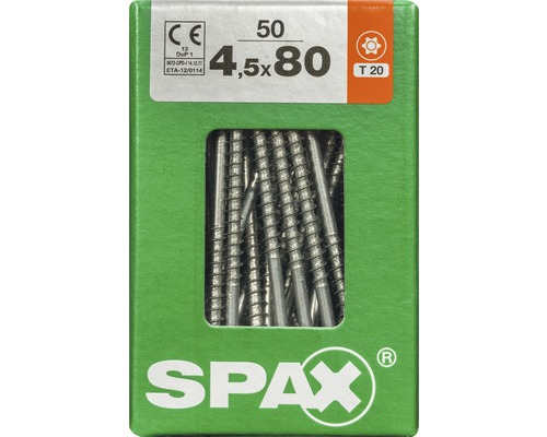 Spax Universalschraube Senkkopf Stahl gehärtet T 20, Holz-Teilgewinde 4,5x80 mm, 50 Stück Spax Universalschraube Senkkopf Stahl gehärtet T 20, Holz-Teilgewinde 4,5x80 mm, 50 Stück