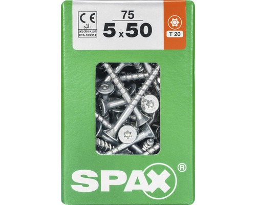 Spax Universalschraube Senkkopf Stahl gehärtet T 20, Holz-Teilgewinde 5x50 mm, 75 Stück