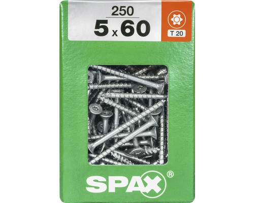 Spax Universalschraube Senkkopf Stahl gehärtet T 20, Holz-Teilgewinde 5x60 mm, 250 Stück