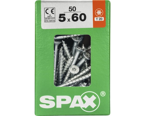 Spax Universalschraube Senkkopf Stahl gehärtet T 20, Holz-Teilgewinde 5x60 mm, 50 Stück Spax Universalschraube Senkkopf Stahl gehärtet T 20, Holz-Teilgewinde 5x60 mm, 50 Stück
